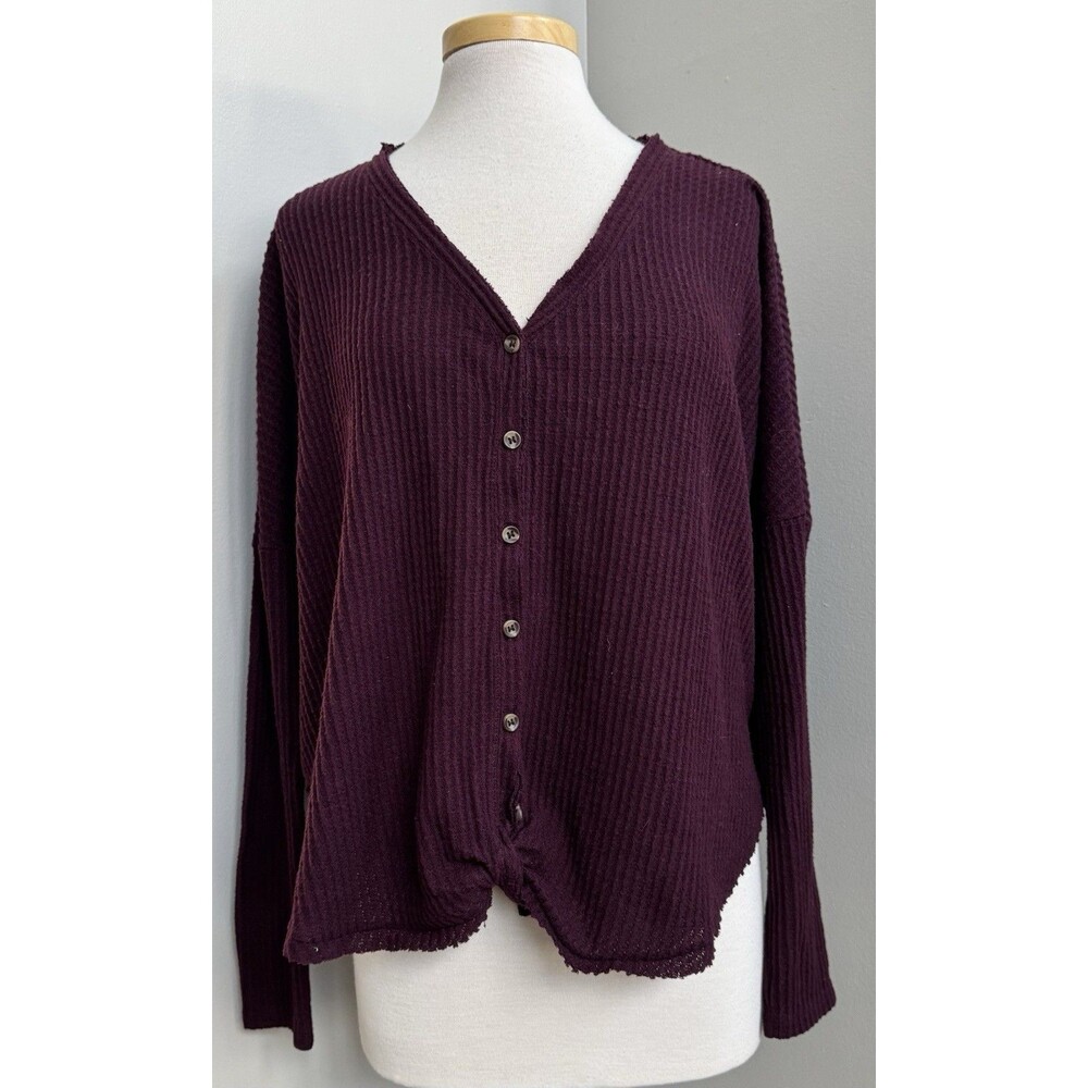 Out From Under Urban Outfitters XS Oversized Thermal Waffle Twist Front Top